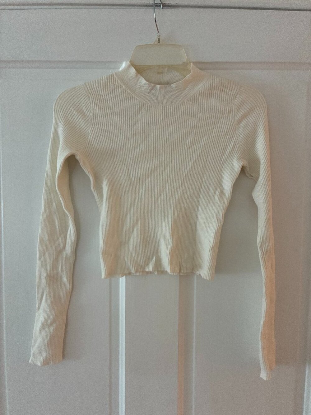 Brandy Melville Cream Ribbed Mock Neck Cropped Long Sleeve Top